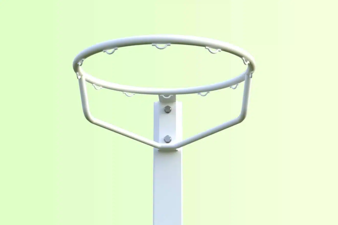 NBES-RHD1 - RMA Sport White basketball hoop rim mounted on a post, with no net visible.