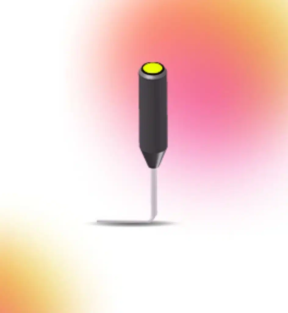 Start Stop Controller - RMA Sport Stylus pen with a yellow tip hovering above a shadow on a soft pink‑orange gradient background