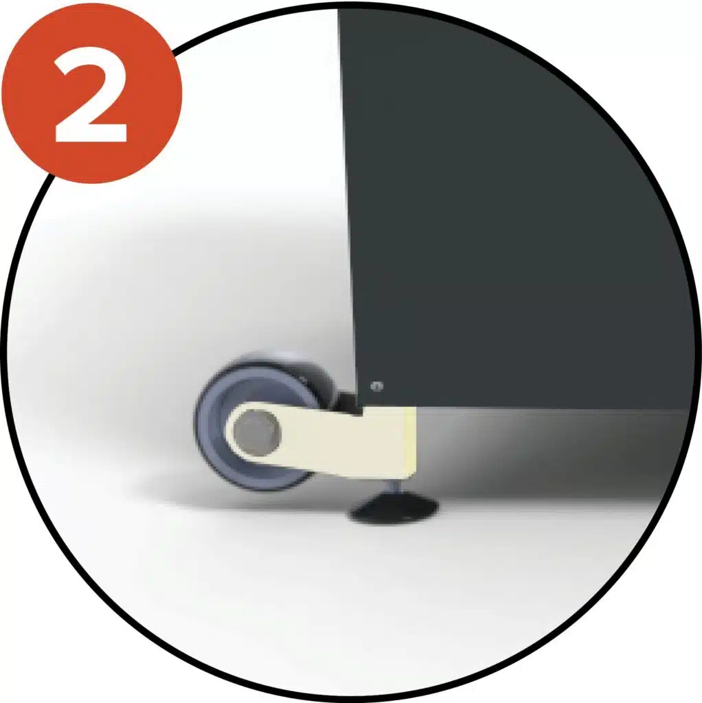 Easy to move thanks to wheels-S61871-VN - RMA Sport Circular diagram with left white half and right dark gray half, overlapped by an orange circle containing the number 2 at the edge