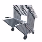 Dolly - Gold_Series_Hurdle_Cart_150x150 - RMA Sport Metal rolling parts rack with pegboard sides and four wheels, designed to organize and transport small parts.